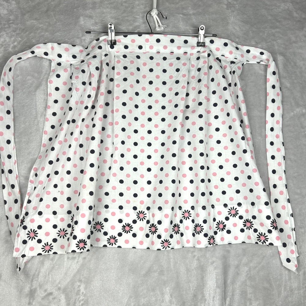 Polka Dot Apron White Pink Black Floral Detail‎ Vintage Style Cute